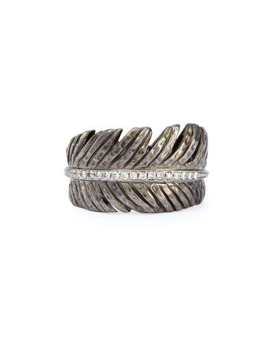 michael aram silver feather ring with diamonds