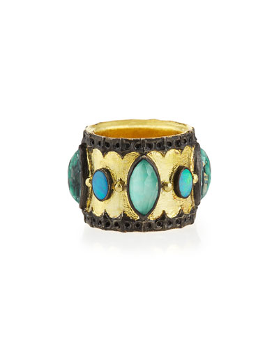 armenta green turquoise and opal band ring