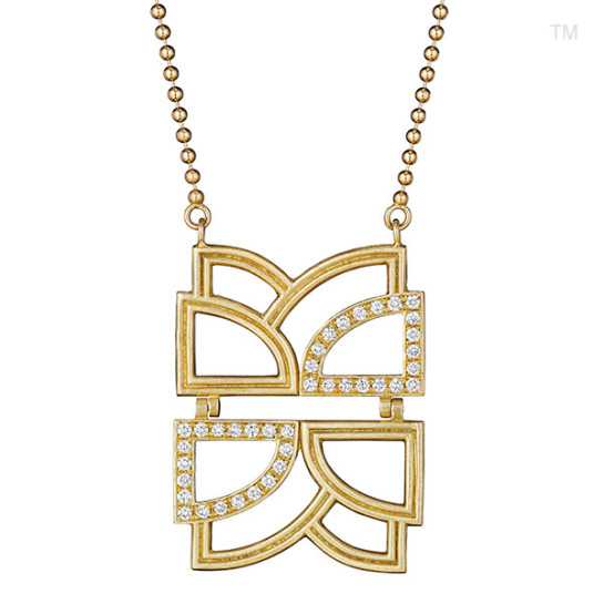 doryn wallach finely-ribbed hinged necklace with pave-set diamonds