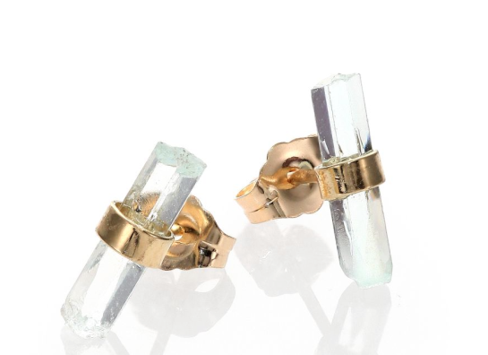 jacquie aiche aquamarine and yellow gold small bar stud earrings