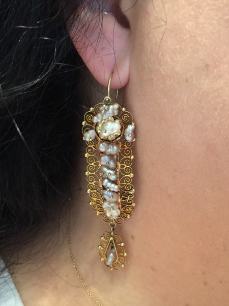 vintage mexican gold and pearl earrings