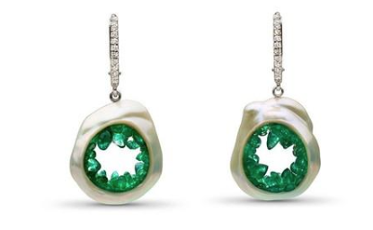 little h grotto collection emerald earrings with diamonds