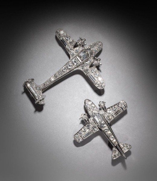 neil lane platinum diamond airplane brooches signed cartier, 1930's